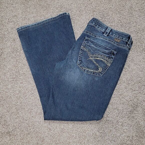 Silver Western Glove Works Lola Stretch Flare Thick Stitch Jeans Plus Size 34 - Picture 1 of 6